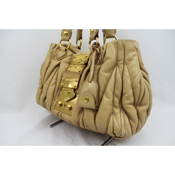Miu Miu Handbags - Miu Miu Camel Leather Handbag Yellow Tan